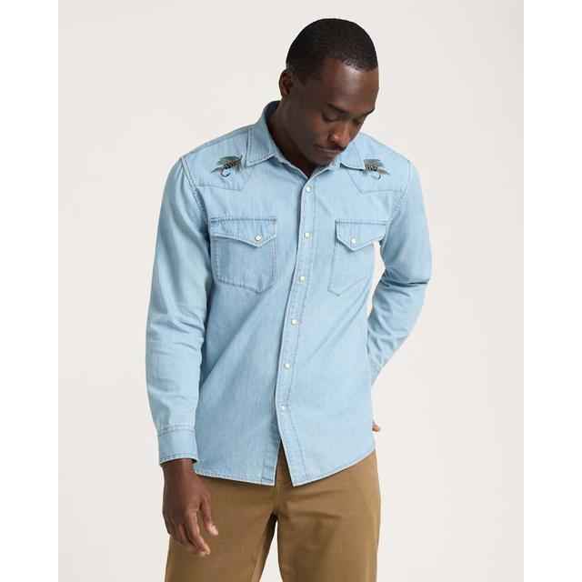 Men's Salmon Embroidered Denim Gambler Shirt