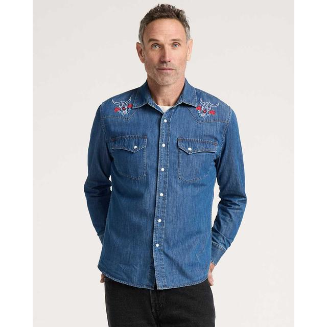 Men's Bison Embroidered Denim Gambler Shirt