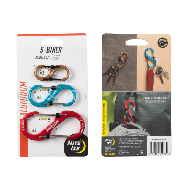 S-Biner SlideLock Aluminum Combo - 3 Pack - Assorted - Earth's Edge