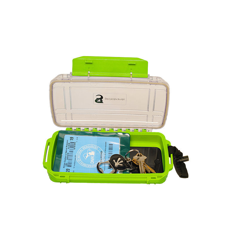 Inside view: Neon Green Waterproof Dry Box, size Medium from Geckobrands. A hard sided protective, waterproof case for storing belongings.