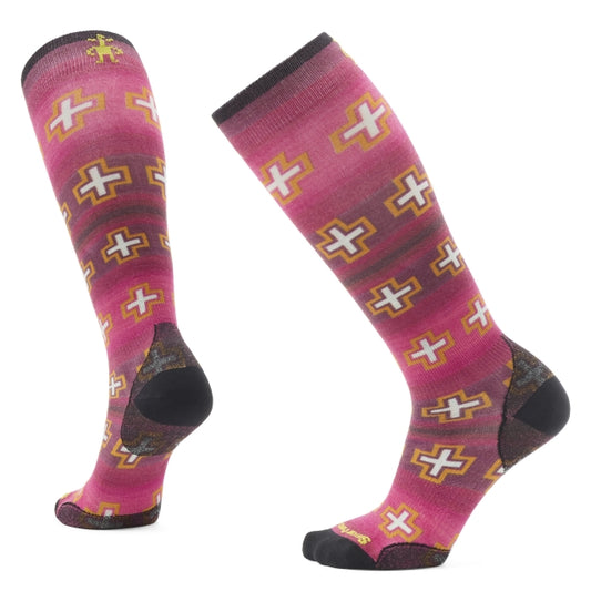 Women's Ski Paths Crossed Print Over The Calf Socks