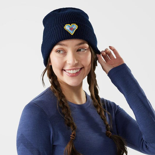 Unisex  Geo Peaks Patch Beanie Hat Deep Navy