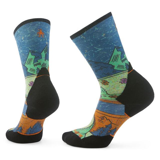 Women's Trail Run Mountain Print Crew Socks