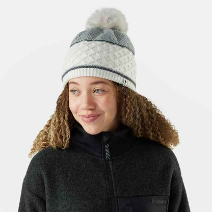Unisex Cable Knit Colorblock Pom Beanie Hat