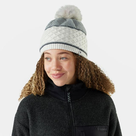 Unisex Cable Knit Colorblock Pom Beanie Hat