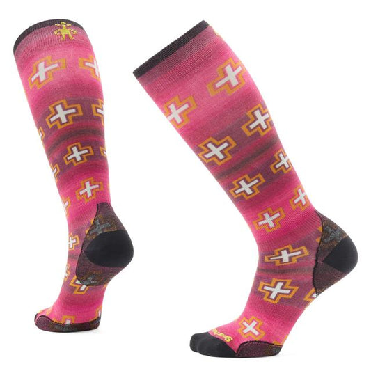 Womens  Women's Ski Paths Crossed Print Over The Calf Socks Power Pink