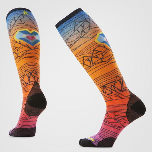 Unisex  Ski Geo Peaks Print Over The Calf Socks Orange Rust