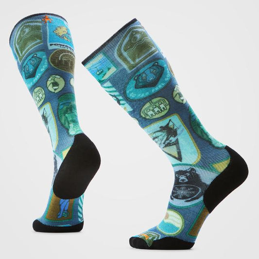 Unisex  Ski Explorer Print Over The Calf Socks Deep Navy