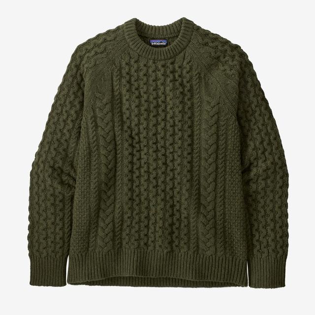 Recycled Wool-Blend Cable Knit Crewneck Sweater