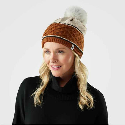 Unisex Cable Knit Colorblock Pom Beanie Hat