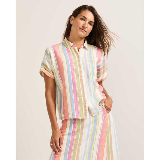 Women's Short-Sleeve Stripe Linen Shirt
