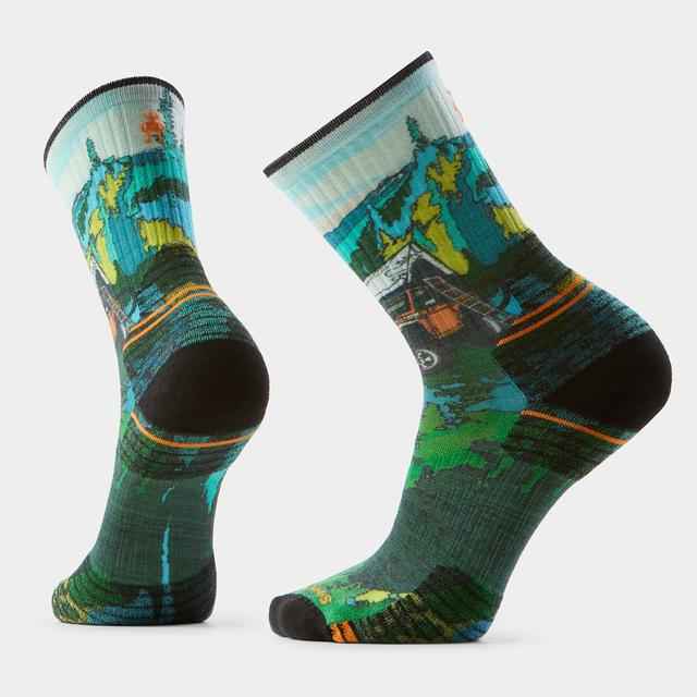 Hike Trail Trekker Print Crew Socks Winter Moss