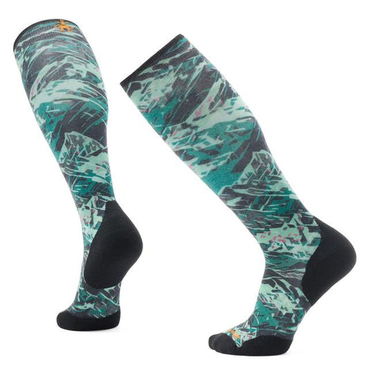 Mens  Ski Green Slopes Print Over The Calf Socks Black