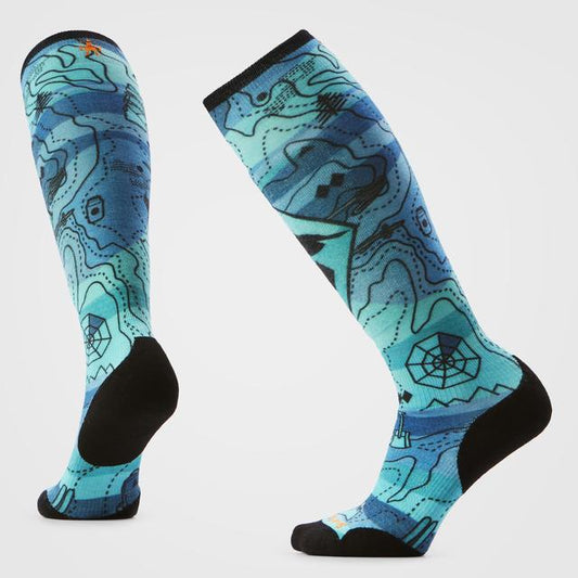 Ski Topo Treasures Print Over The Calf Socks Nightfall Blue