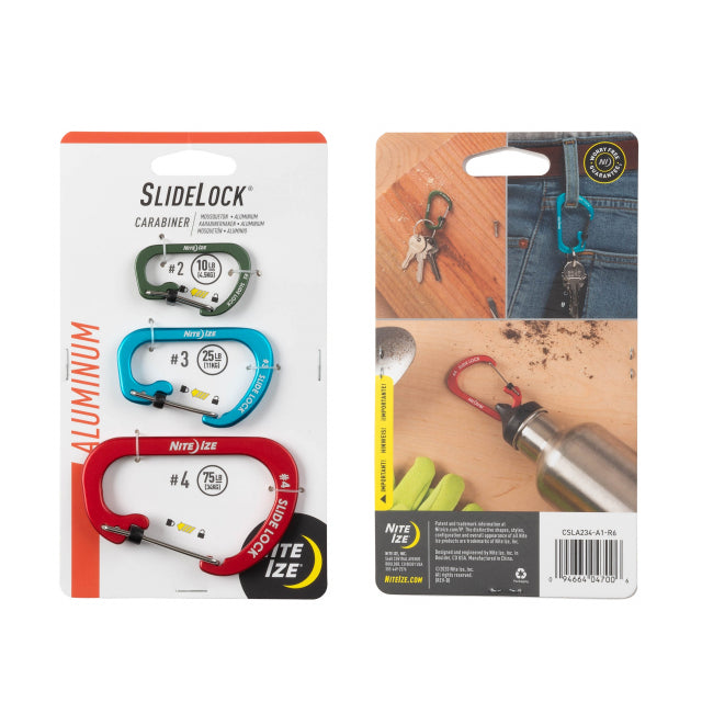 SlideLock Carabiner Aluminum Combo - 3 Pack