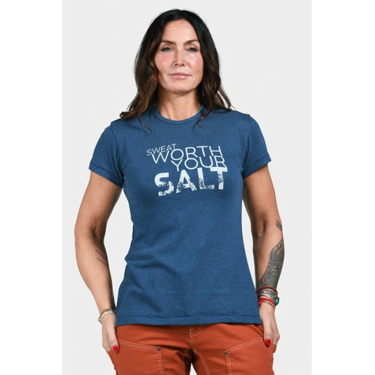 Women's Graphic Crew Neck Tee - Sweat Worth Your Salt - Blue