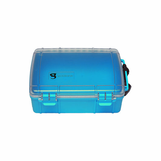 Neon Blue Waterproof Dry Box, size Large from Geckobrands. A hard sided protective, waterproof case for storing belongings.